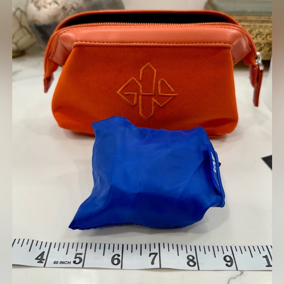 Ettinger for ANA - Orange Canvas/Leather Cosmetic/Travel Bag & Hideaway Tote EUC - Picture 14 of 16
